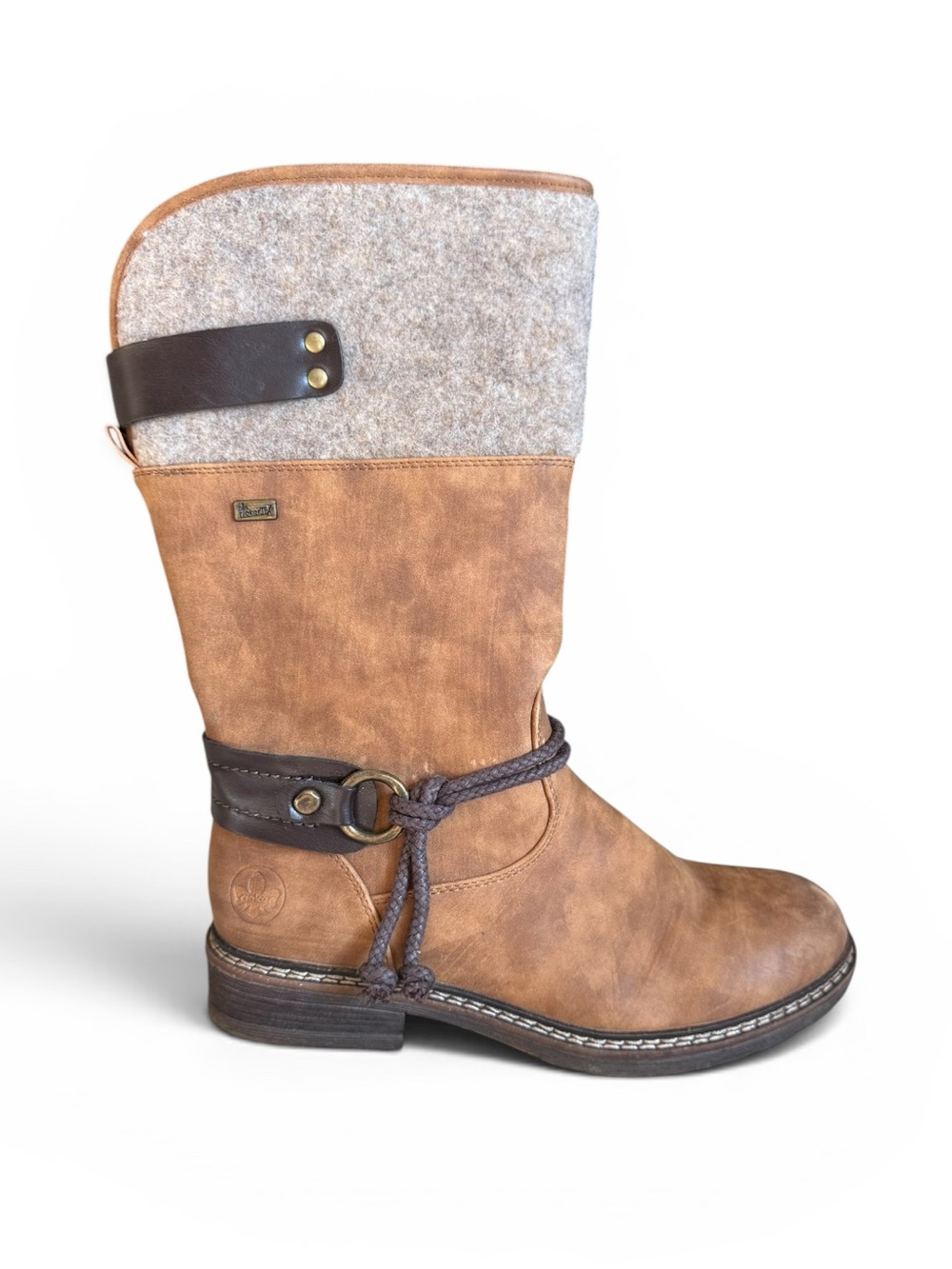 Rieker Brown Faux Leather Mid Calf Winter Boots Wool Lined EU 39 (US 8.5)